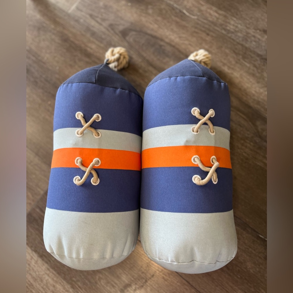 Nautical Blue and Orange Bolster Pillows set of 2 decorative comfortable